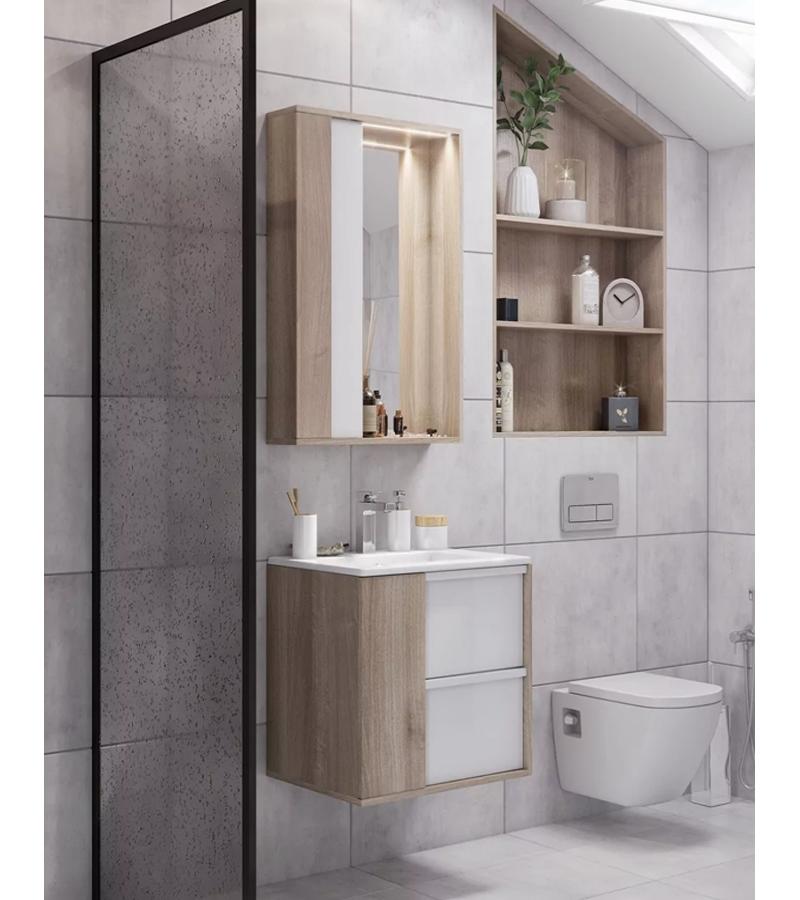 Мебель для ванной БОСТОН 75 шкаф+зеркало БОСТОН+ручка Елина-75 Цвет: Дуб Юрика AQUATON.