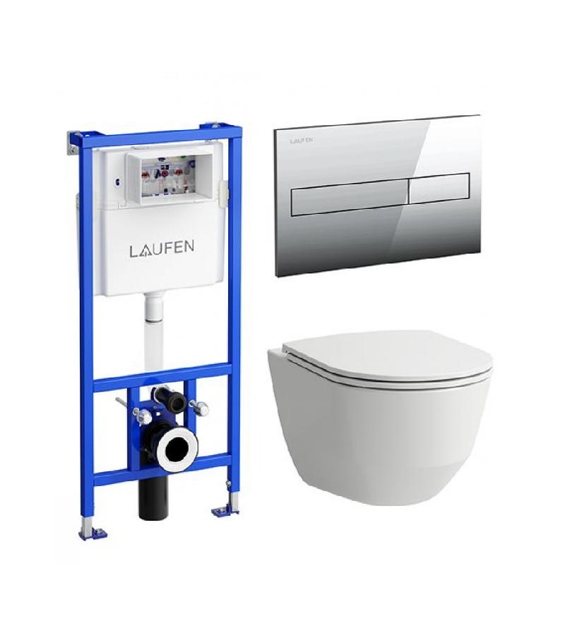 Унитаз подвесной, с бачком, крышкой, кнопкой PRO черный. ЛАУФЕН