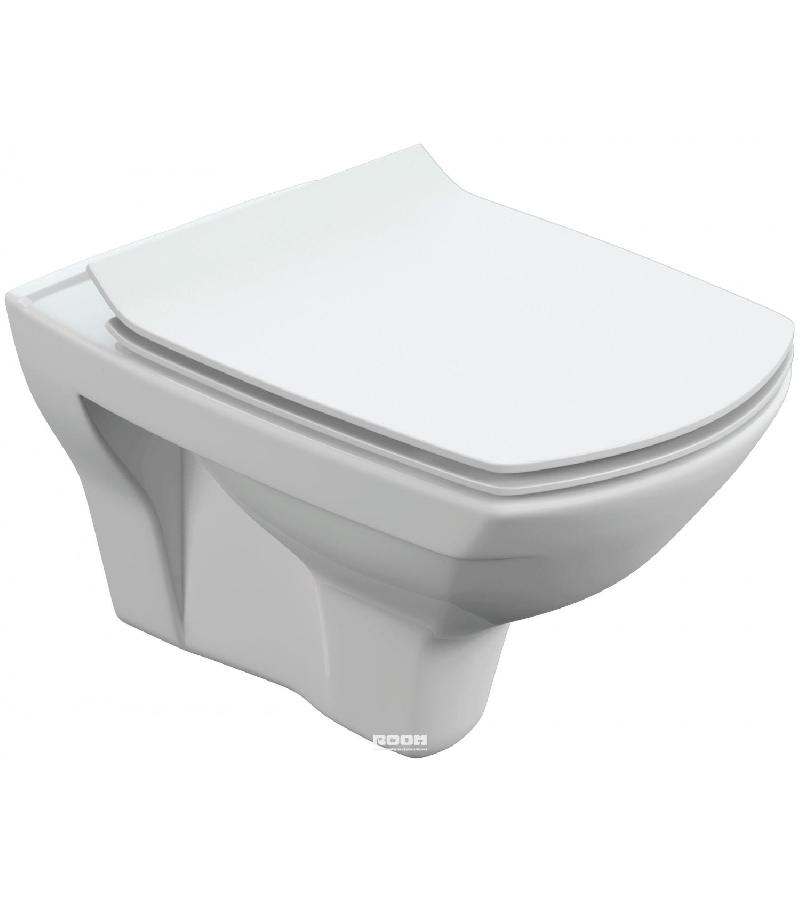 უნიტაზი დასაკიდი  CARINA XL Clean on DPL  EO SLIM თავსახურით Duroplast, მექანიზმით   მწარ. CERSANIT