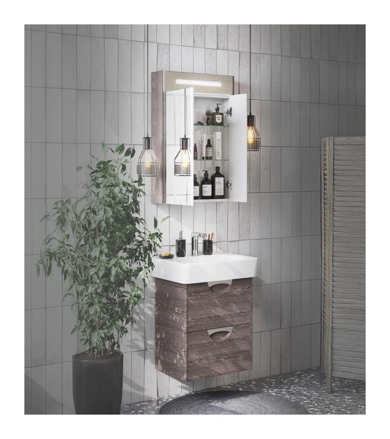 Мебель для ванной комнаты Silva 60 шкаф+зеркало Silva 60+стойка Нео 60 Цвет: Macchiato AQUATON