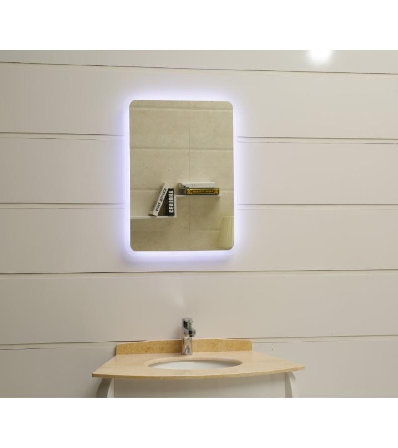 Зеркало со светодиодной подсветкой 500*700 мм #GS045 с антипаровой поверхностью, чёрное. ОДИУ