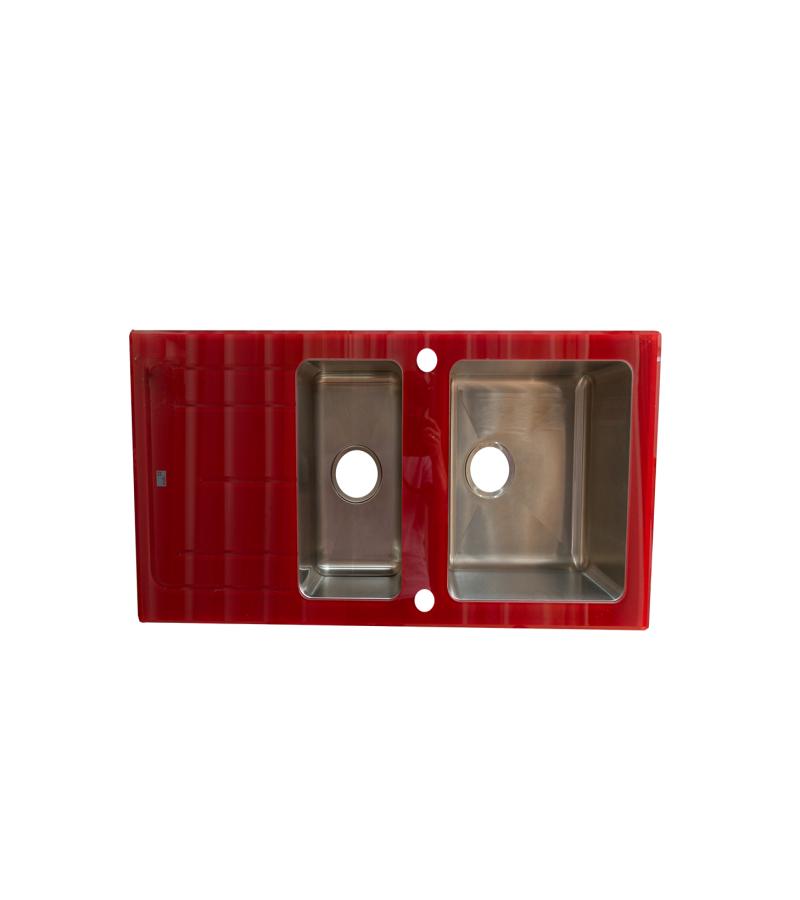 нержавеющая сталь Мойка 50*100 1,5 с красным стеклом, сифон (АСИЛ)
