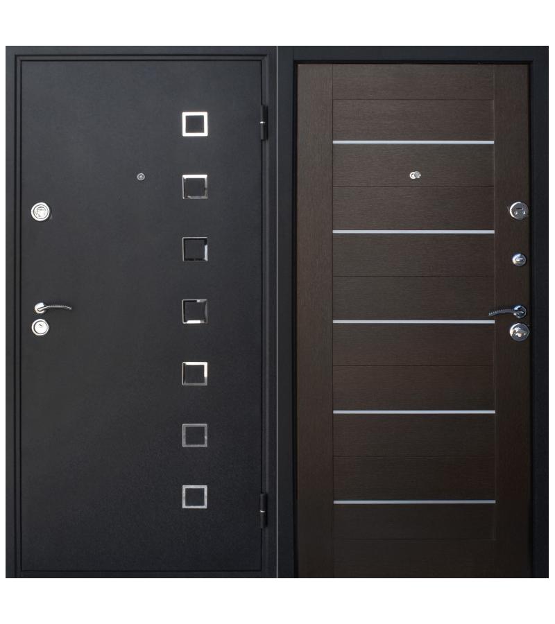 ლითონის კარი  ГОРИЗОНТ  01  960*2200*62მმ  (MDF პანელით) ფერი. ВЕНГЕ გარე გაღება  მარცხენა