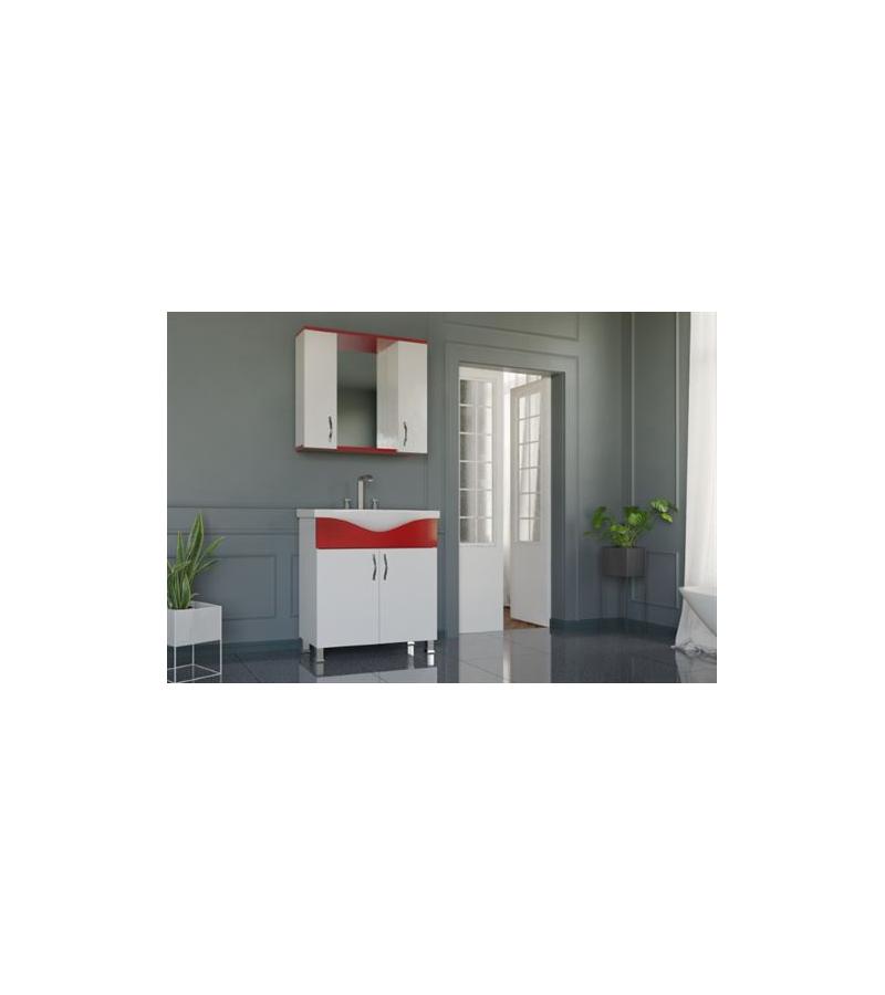 Мебель для ванной комнаты с зеркалом 80 см PALMIYE 80 Parlak Kirmizi