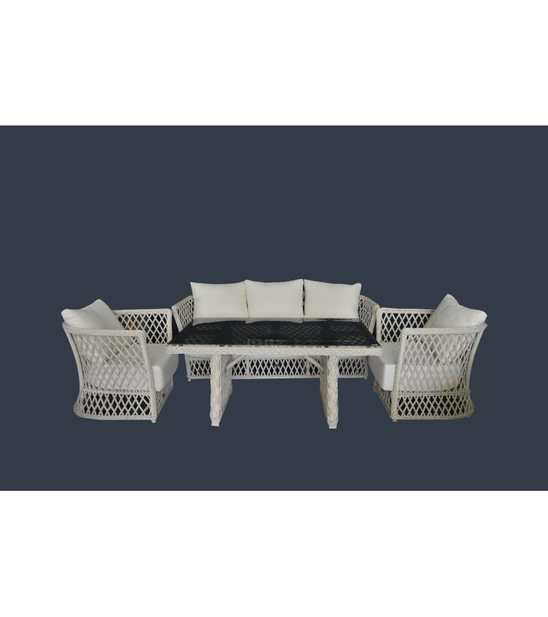 Outdoor table sofa chairs 3+1+1 PALERMO 395 color. BEYAZ is bitter. PETEK