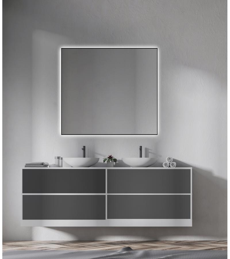 Mirror with LED light EMMA black 100x80 cm with sensor, anti-steam surface black. Xpertials