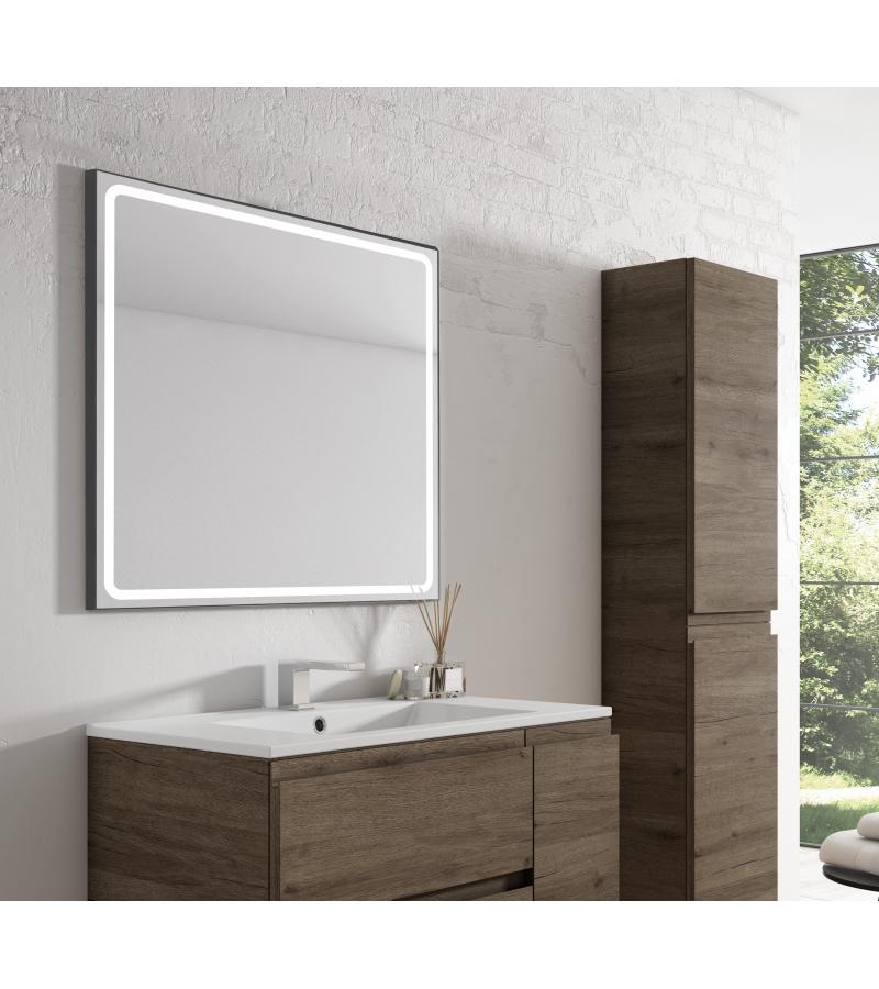 Mirror with LED light EMIN black 60x80 cm with sensor, anti-steam surface, black. Xpertials