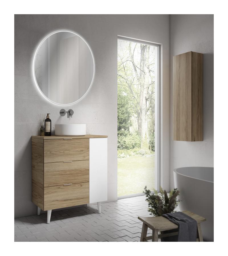 Mirror with LED lighting CELIA Ø80 cm round, with sensor, anti-steam surface, black. Xpertials