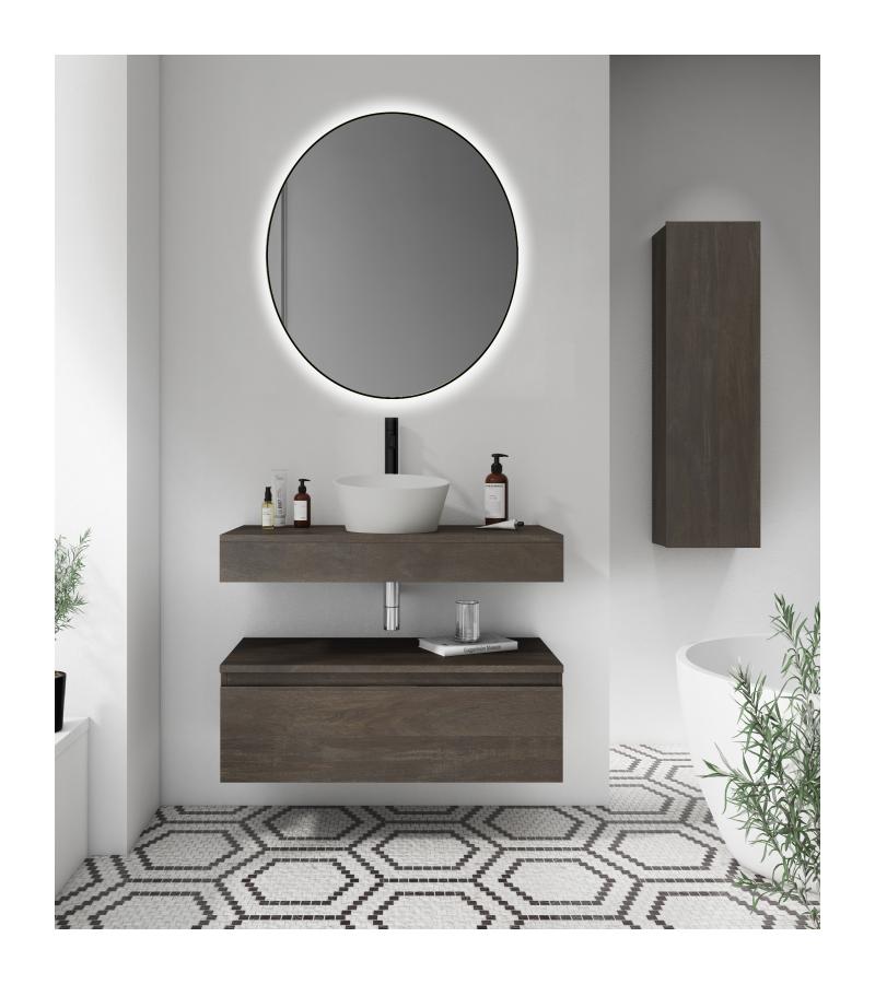 Mirror with LED light EMMA black Ø80 cm round, with sensor, black.Xpertials