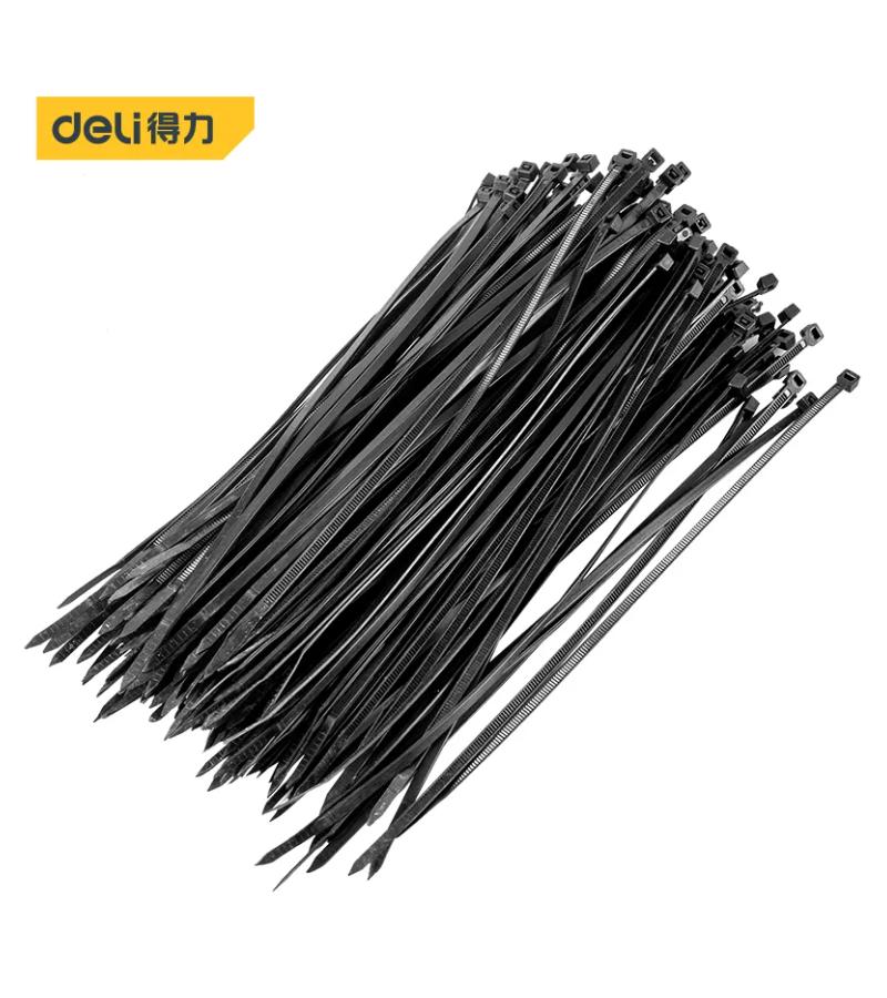 პლასტ. დამჭერი (ხამუთი) შავი  4*250  (200ც)   DL9447   მწარ.  deli 