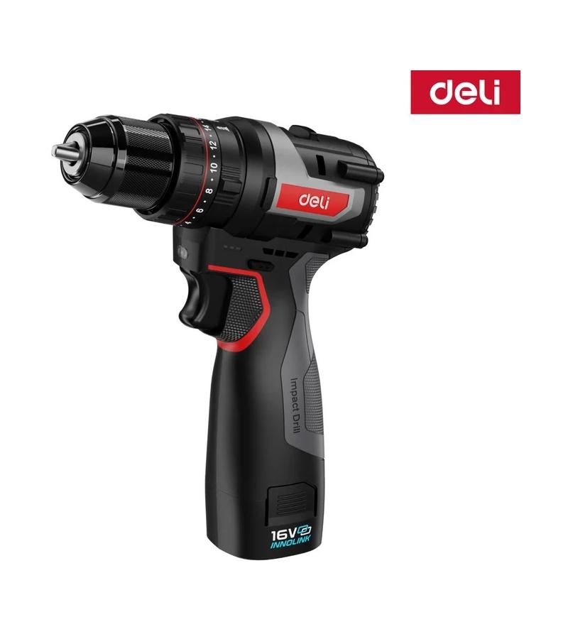 ხრახნდამჭერი (დრელი) ელემენტით  16V 10mm 2,0Ah*2  DE-CZ16-1D2   RED    მწარ.  deli 