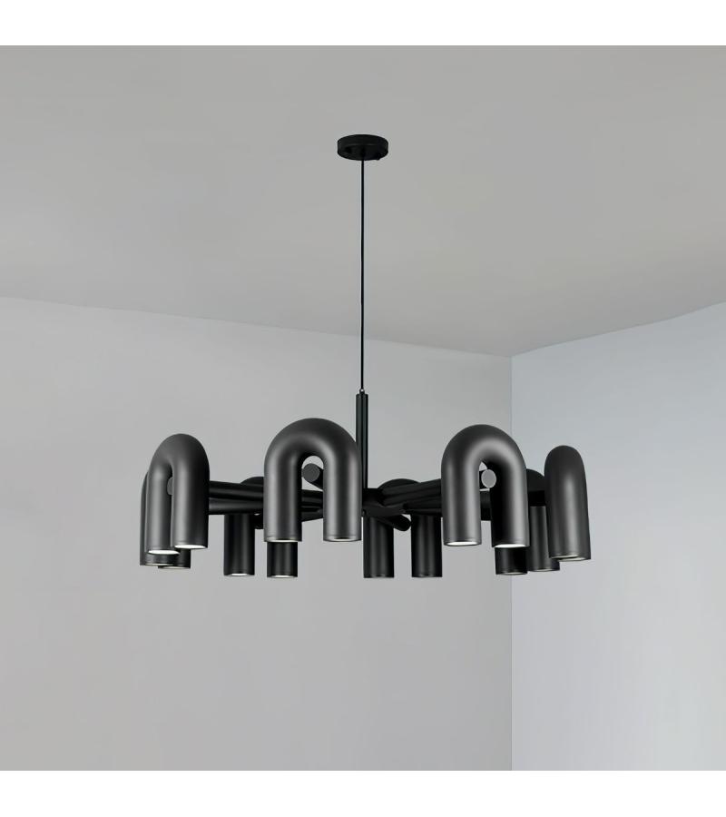 ჭაღი   #GZZKS-P979-4-1  ფერი: BLACK/LEATHER/ACRYLIC  ზომა: D600*H375