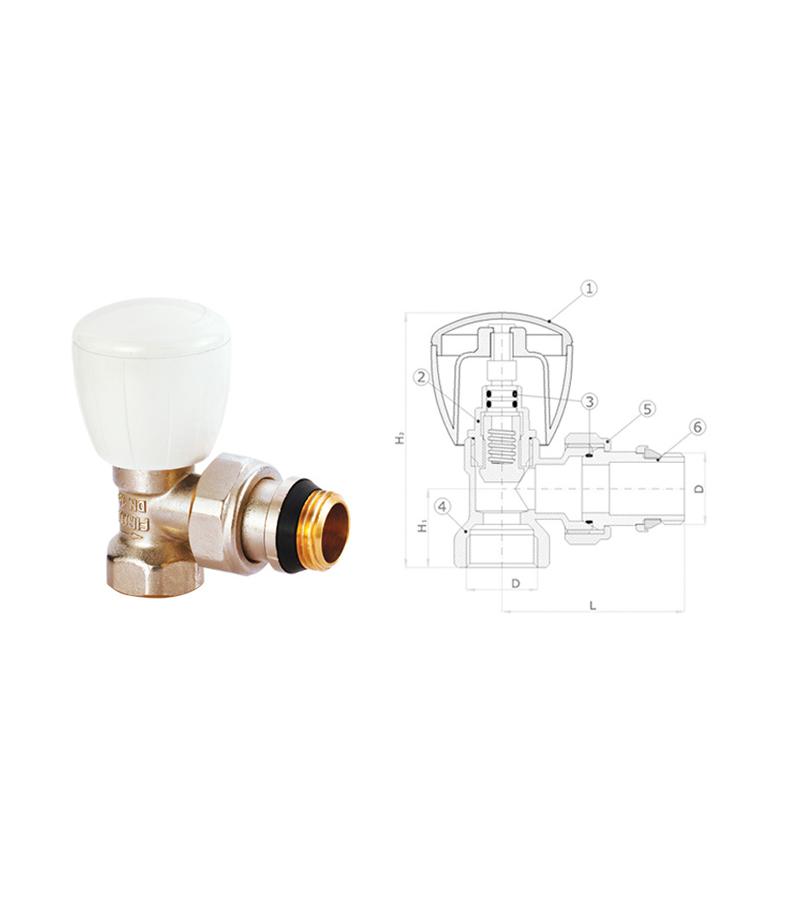 რადიატორის ვინტილი 1/2 კუთხის შუასადებით  Firat