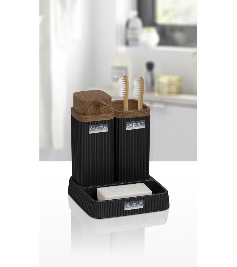 სააბაზ. აქსესუარ. ნაკრები STELLA  OKY-465-3 (3ც)  ფერი : შავი/ხისფერი   OKYANUS