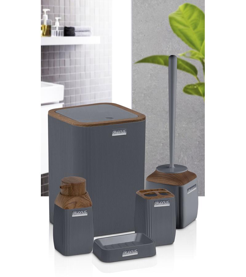 სააბაზ. აქსესუარ. ნაკრები DIVA  OKY-501-3-A (5ც) ფერი : ნაცრისფერი/ ხისფერი   OKYANUS