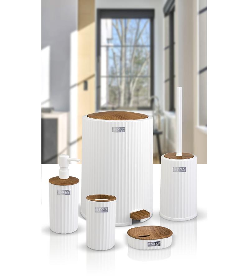 სააბაზ. აქსესუარ. ნაკრები Coliseum  OKY-450-3-B (5ც) ფერი : ხისფერი/ თეთრი   OKYANUS