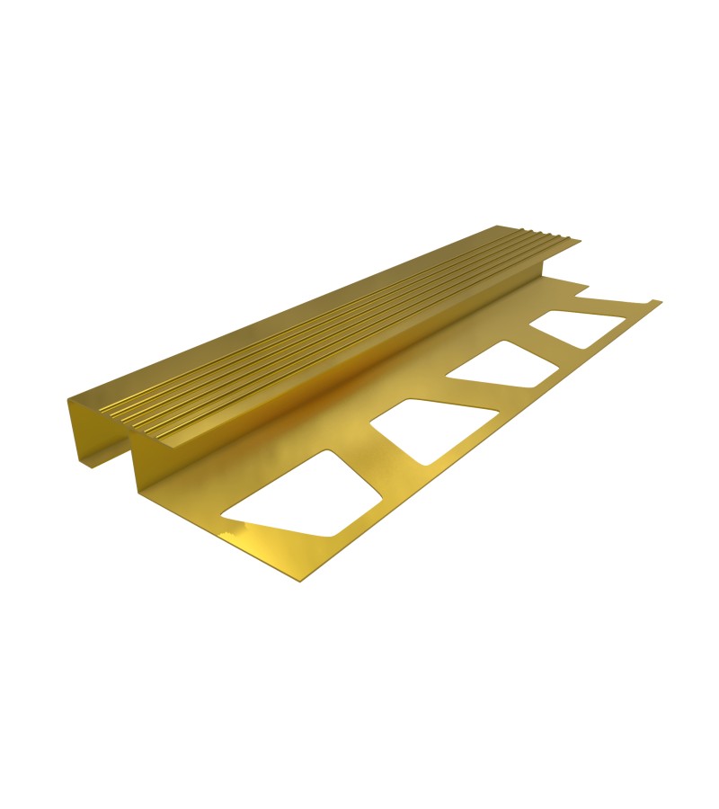 კიბის საფეხურის კანტი ალუმინის  25*25  გოფრირებული  1120   2,5მ  ოქროსფერი   მწარ.  PROPLAST 