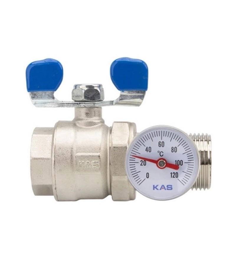 ვინტილი  ბურთულა თერმომეტრით თითბერის 1   #0815327  KAS