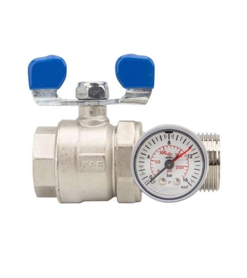 ვინტილი ბურთულა  მანომეტრით  თითბერის 1    #0816327  KAS