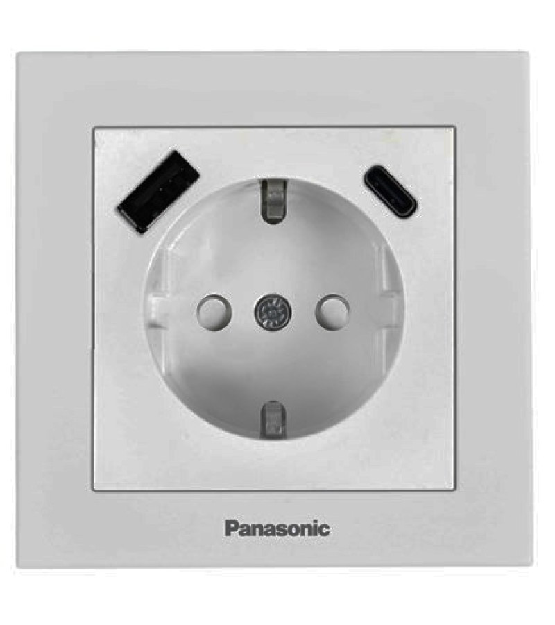 როზეტის  მექ.  დამიწებით /USB/TYPE-A+C  KARRE  PLUS 55  ვერცხლისფერი  WDTT03312SL-EU1Panasonic