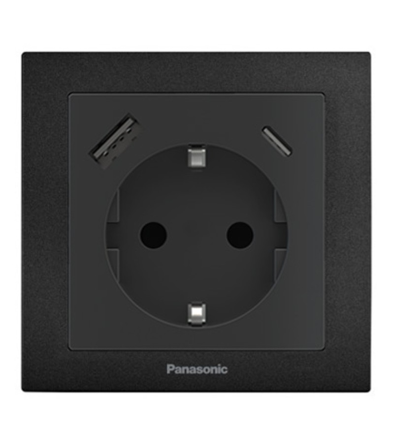 Rosette mechanism with ground /USB/TYPE-A+C KARRE PLUS 55 black WDTT03312BL-EU1 Panasonic