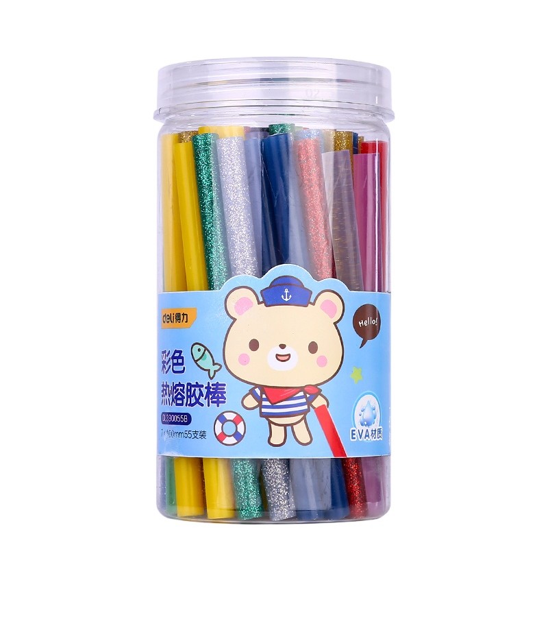 წებოს ფერადი ჯოხები  7მმ×100მმ×55ც  DL390055B  ფერადი  EVA, ROHS    მწარ.  deli 