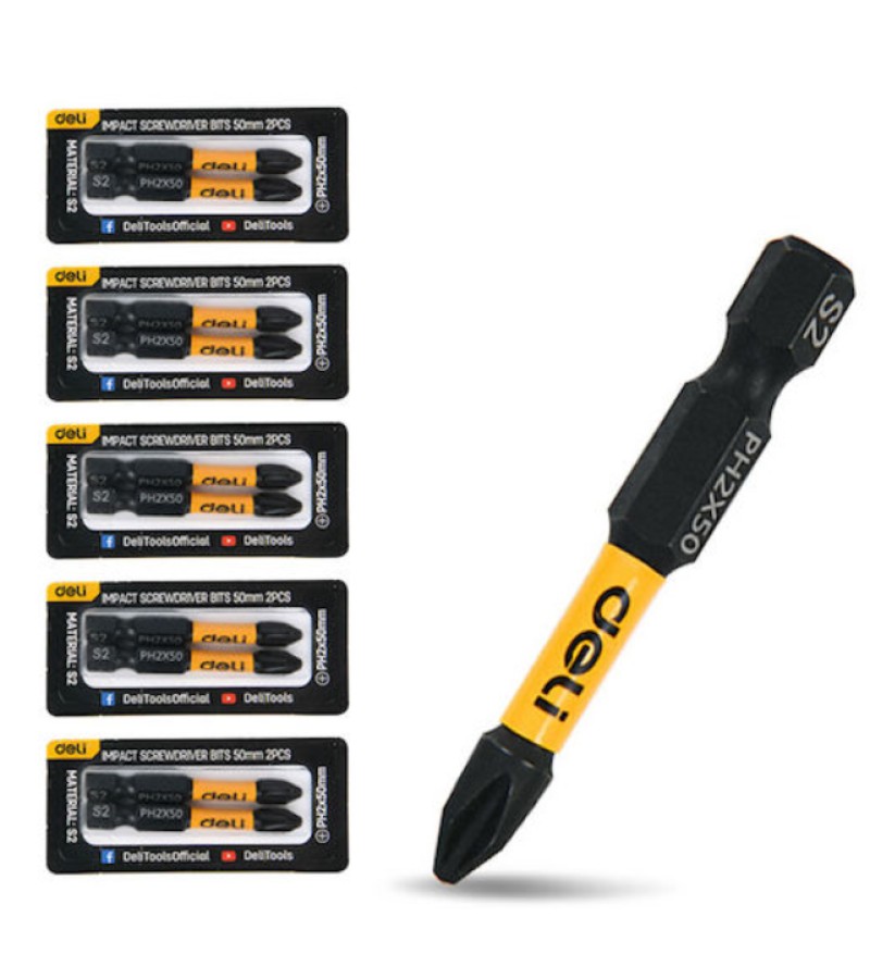 დარტყმითი სახრახნისის პირები  2ც  PH2*50მმ   DL501002Z    მწარ.  deli 