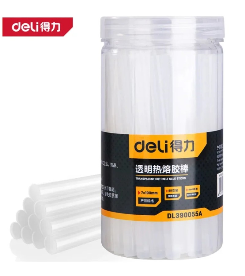 წებოს ფერადი ჯოხები  7მმ×100მმ×55ც  DL390055A  გამჭვირვალე EVA, ROHS    მწარ.  deli 