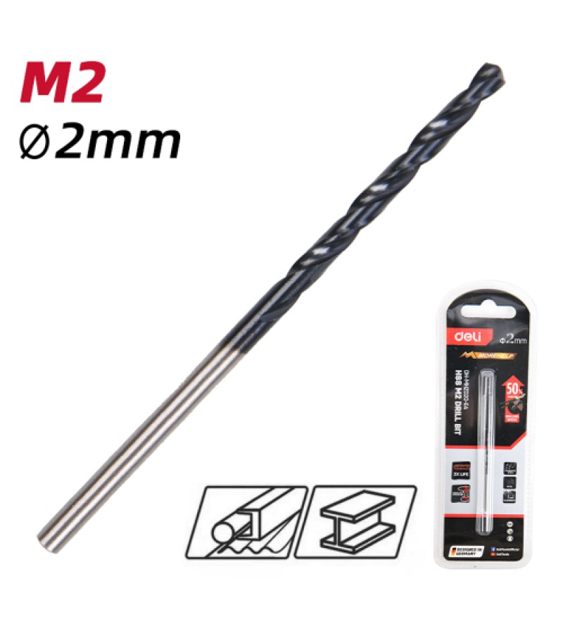 Сверло по металлу HSS M2 2 мм #DH-MHZ020-E4 Black d e l i