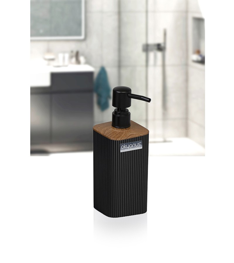 სასაპნე  დისპენსერი OKY-425-3  ფერი: Black/wooden   OKYANUS