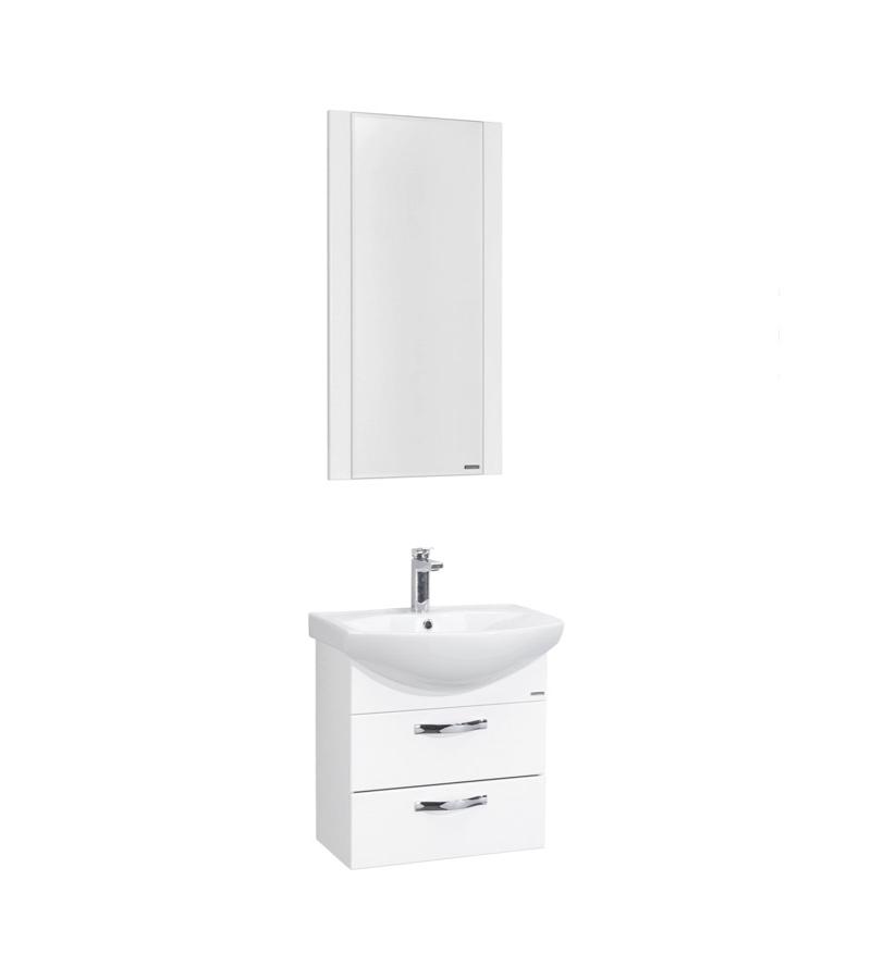 Мебель для ванной комнаты АРИЯ 50М шкаф+зеркало АРИЯ 50+подставка Smile 50 Цвет: белый АКВАТОН